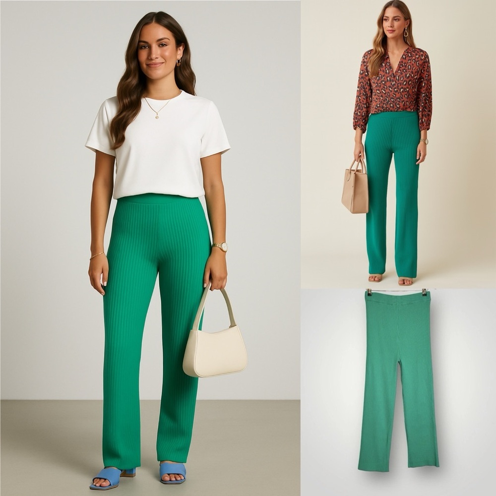 Peppermayo Revolve Only Vice Knit Pants Size 8 High Rise Cotton Jade Green EUC